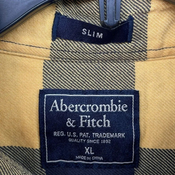 Abercrombie & Fitch Button-Down Shirt Men's Sz XL Yellow Slim Fit Collared - Picture 10 of 13